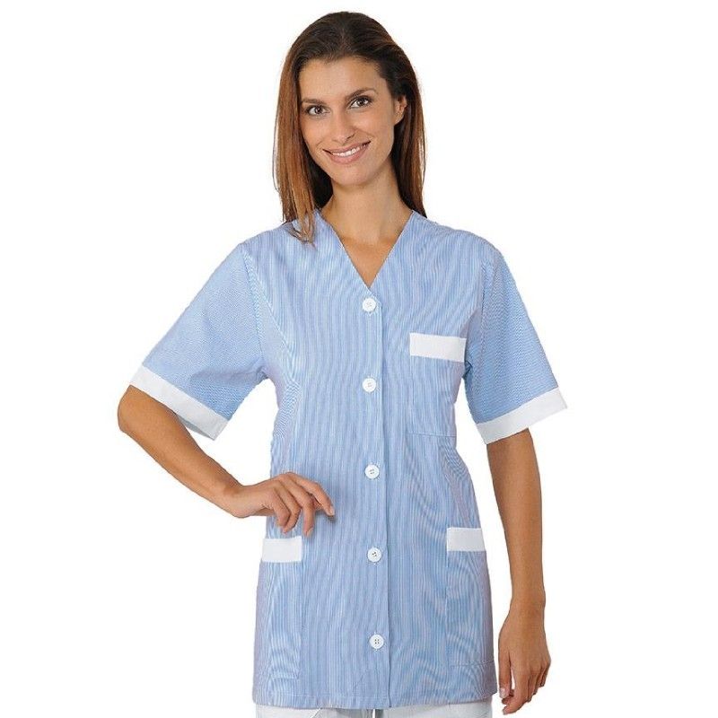 Casacca MedinaLa Casacca Medina è una camica da donna a mezza manica a righe azzurre. Ottima per settore alimentare estetico e sanitario. Utilizzata come divisa da lavoro per aziende di servizi o in alberghi e hotel per donne pulizie o servizio in camera.0067220067P