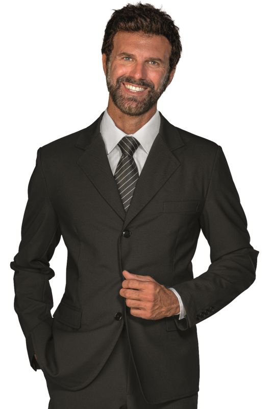 Giacca Cleveland con spacchiLa giacca Cleveland è una giacca da uomo nera. Ideale per settore alberghiero e servizio in sala. divisa da lavoro per bar