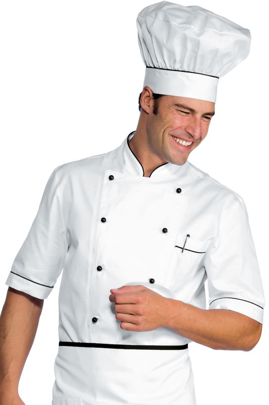 Giacca Cuoco Alicante Mezza ManicaLa Giacca da Cuoco con codino Alicante a mezza manica bianco e nero. Perfetta divisa da chef in cucina