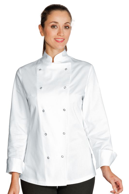 Giacca Lady Chef Bottoni a PressioneGiacca Lady Chef Bottoni a Pressione a manica lunga bianco. Ottima divisa per uomo e donna da chef in cucina