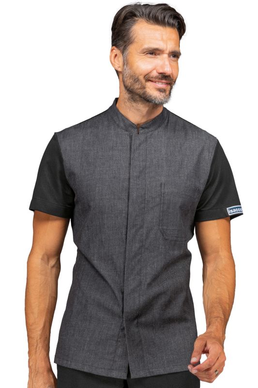Giacca LeonGiacca Leon leggera da uomo collo coreano con schiena in rete microfibra a mezza manica black jeans. Settore medicale