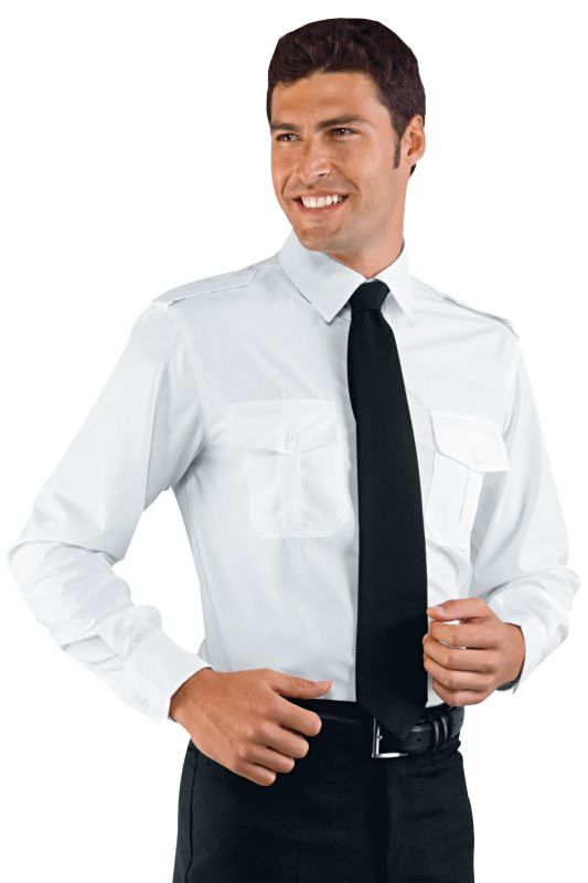 Camicia PilotaCamicia da pilota a manica lunga bianco. Ottima per settore alberghiero e servizio in sala. Divisa da lavoro per bar