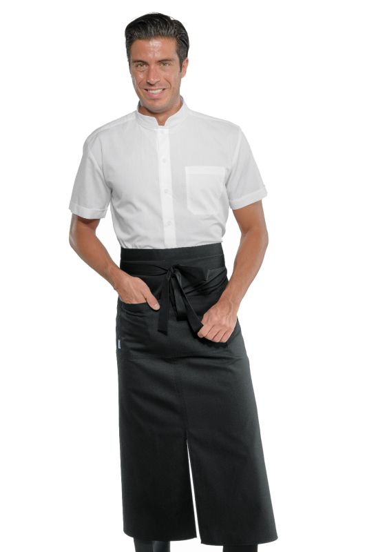 Grembiule Mikonos con SpaccoGrembiule Mikonos con Spacco nero. Ideale per settore alberghiero e parannanza per ristorazione per cameriere (sala). Ideale come divisa da lavoro per bar
